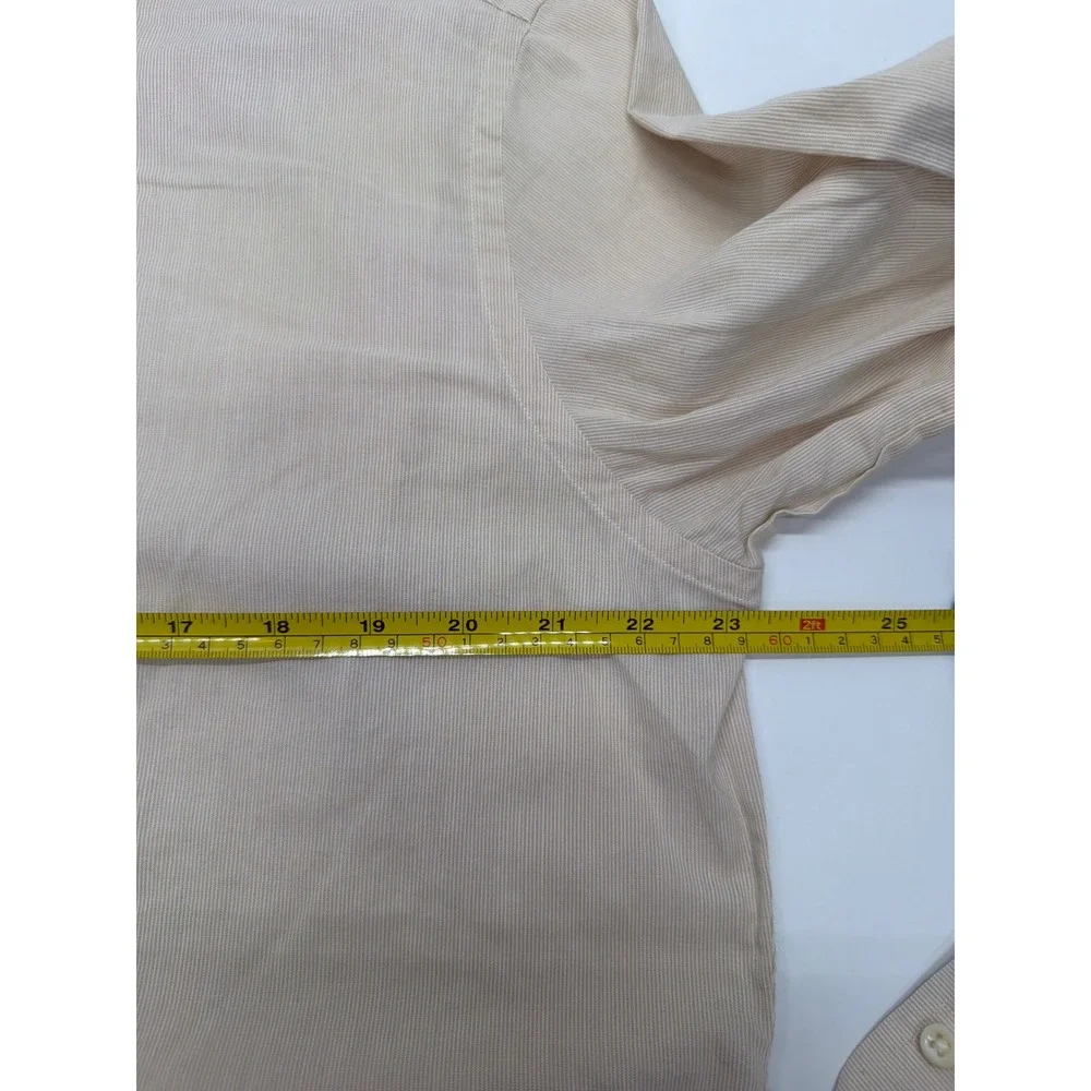 Ermenegildo Zegna Mens Beige Micro Stripe Cotton Button Down‎ Shirt Size 42 16.5